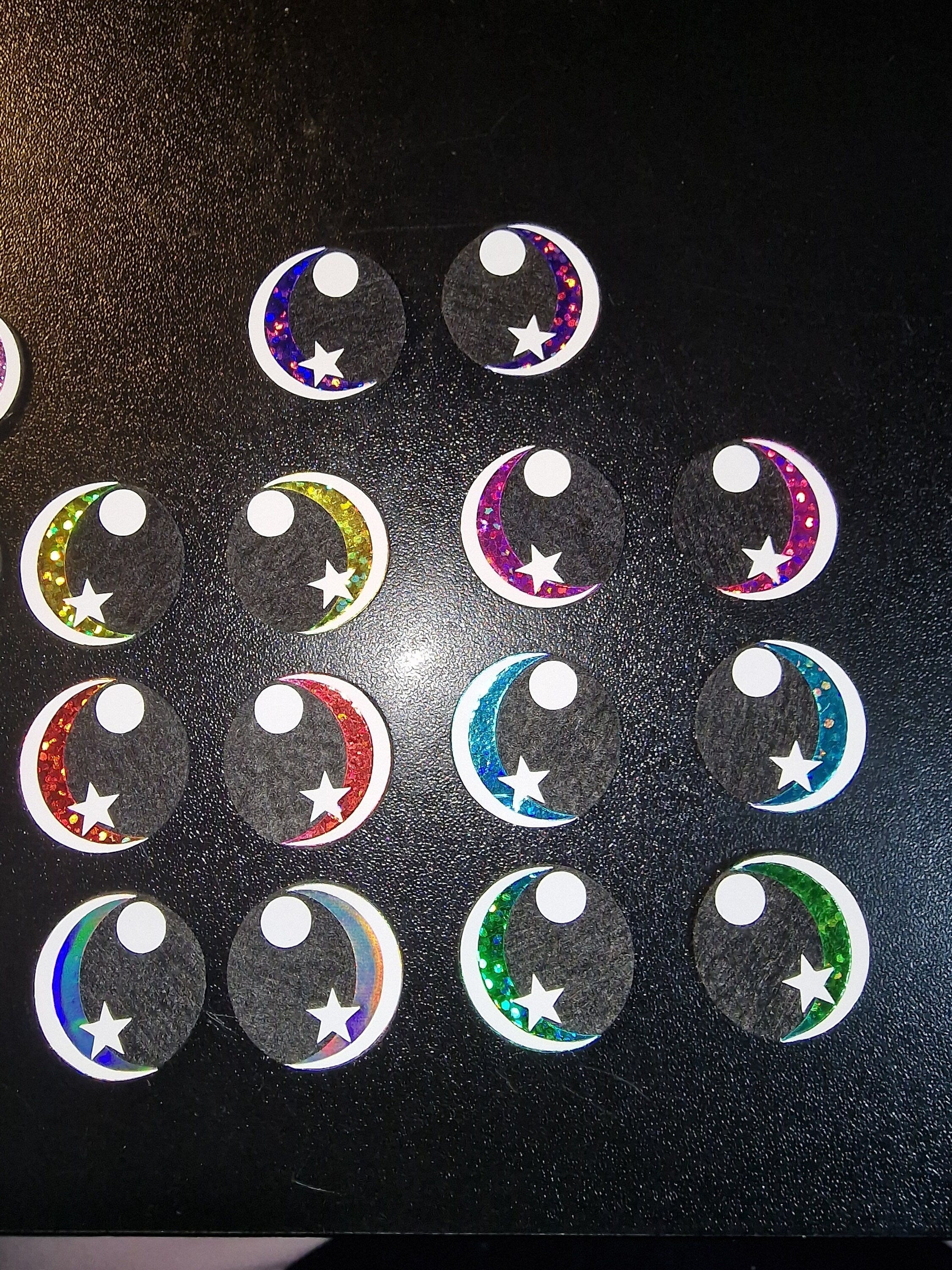 Glitter/Holo Felt Amigurumi Eyes: Star & Circle, 5 Sets  (50mm-70mm)