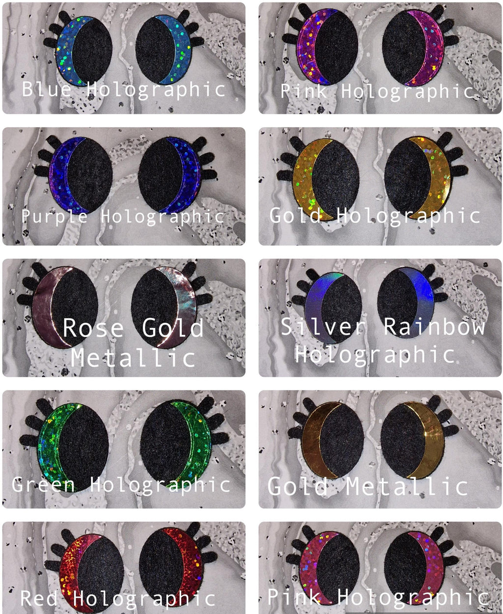 3.5 Inch Felt Amigurumi Eyes: Oval Lashes, Glitter Heart + 2 Dots (1 set. 2 eyes)