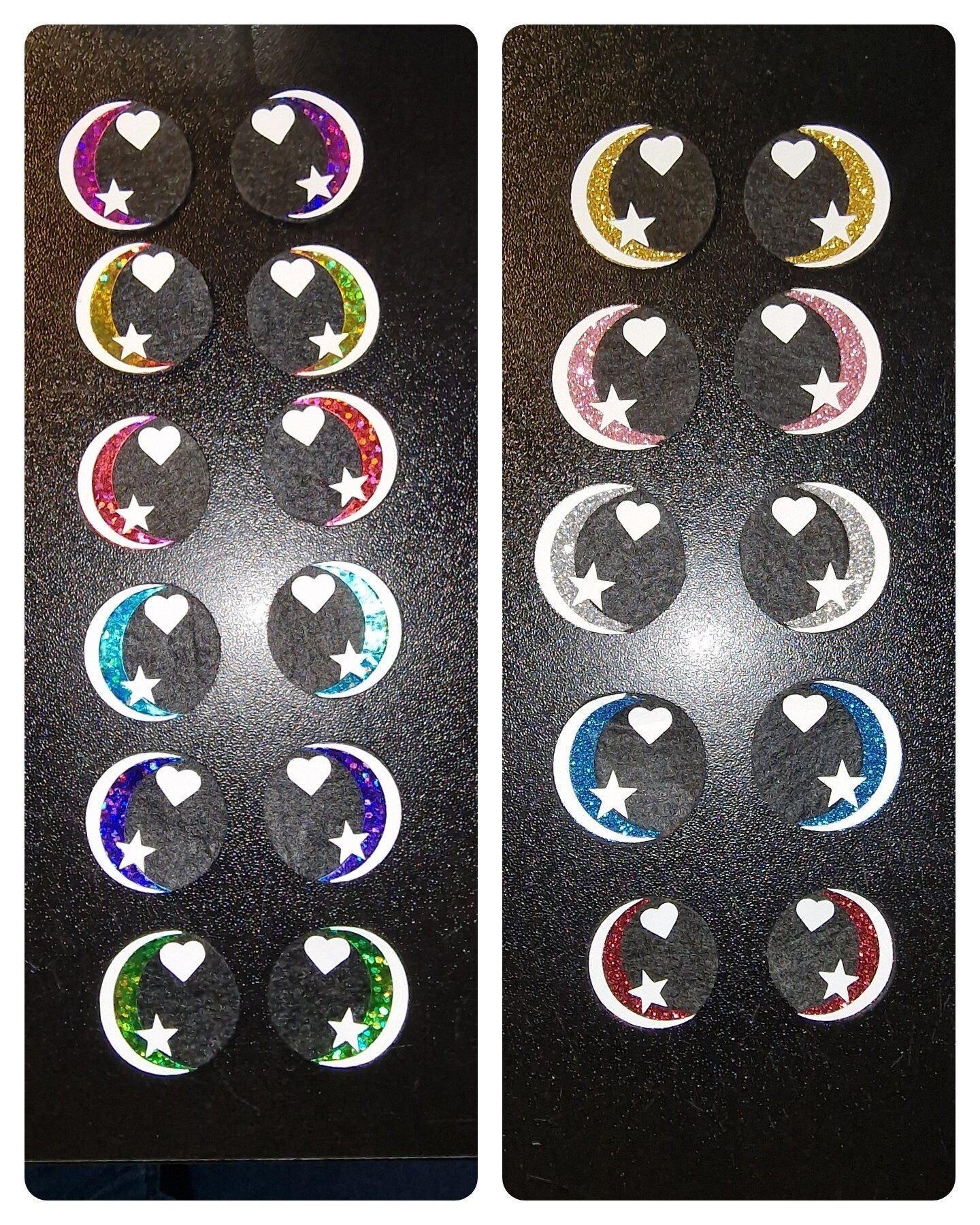 5 Sets Glitter/Holo Felt Amigurumi Eyes: Heart & Star, Craft Eyes  (50-70mm)