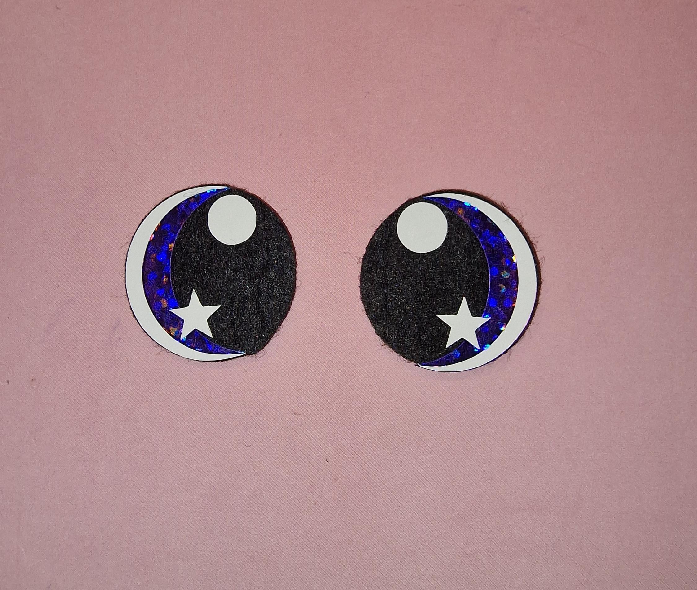 Glitter/Holo Felt Amigurumi Eyes: Star & Circle, 5 Sets  (50mm-70mm)