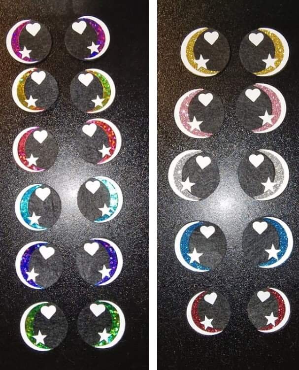 Glitter/Holo Felt Amigurumi Eyes. Heart & Star, 5 Sets (10 eyes)  10-40mm
