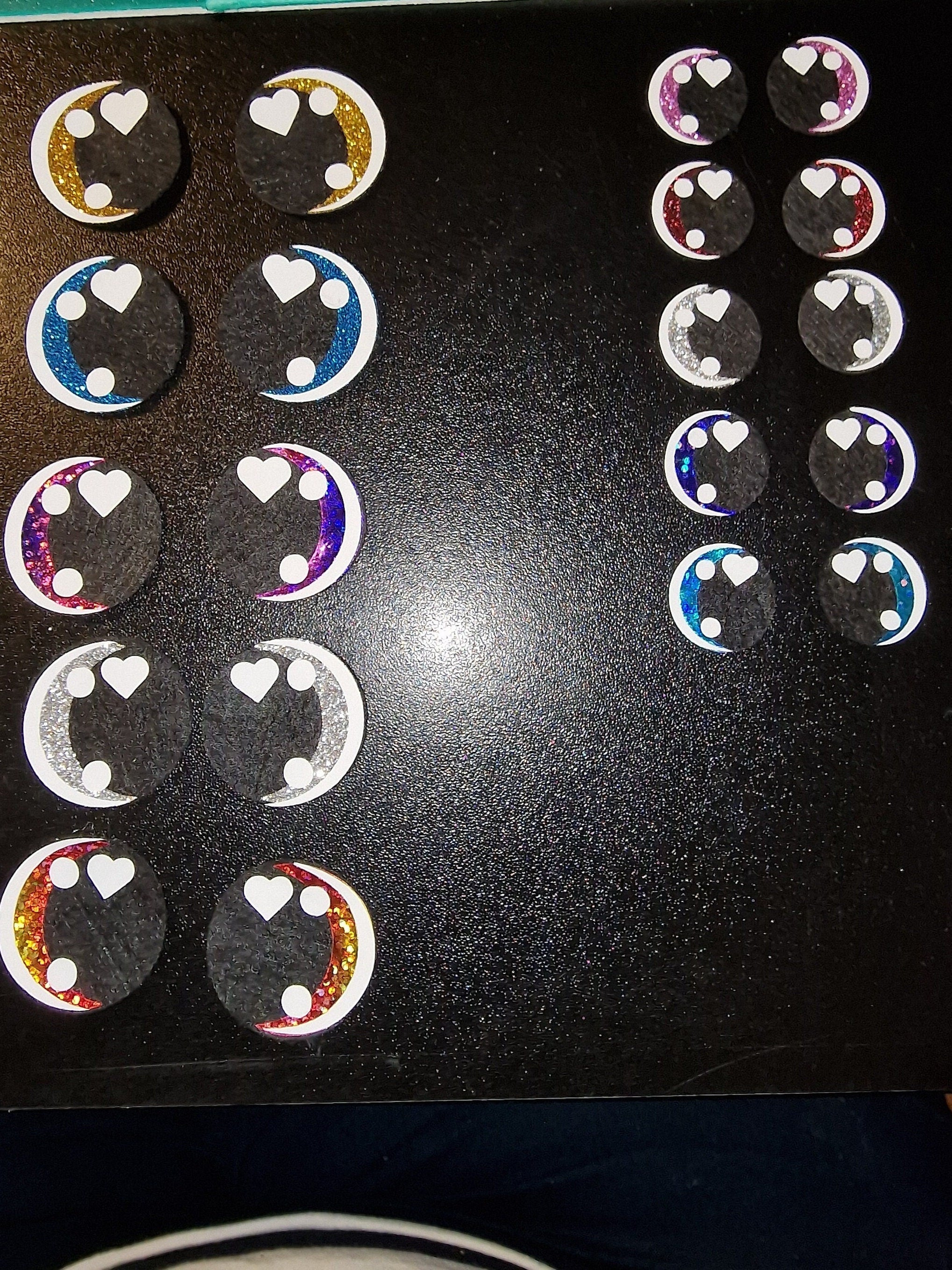 5 Sets Glitter Felt Amigurumi Eyes: Holo Heart & Dots, Variety Colors (50-70mm)