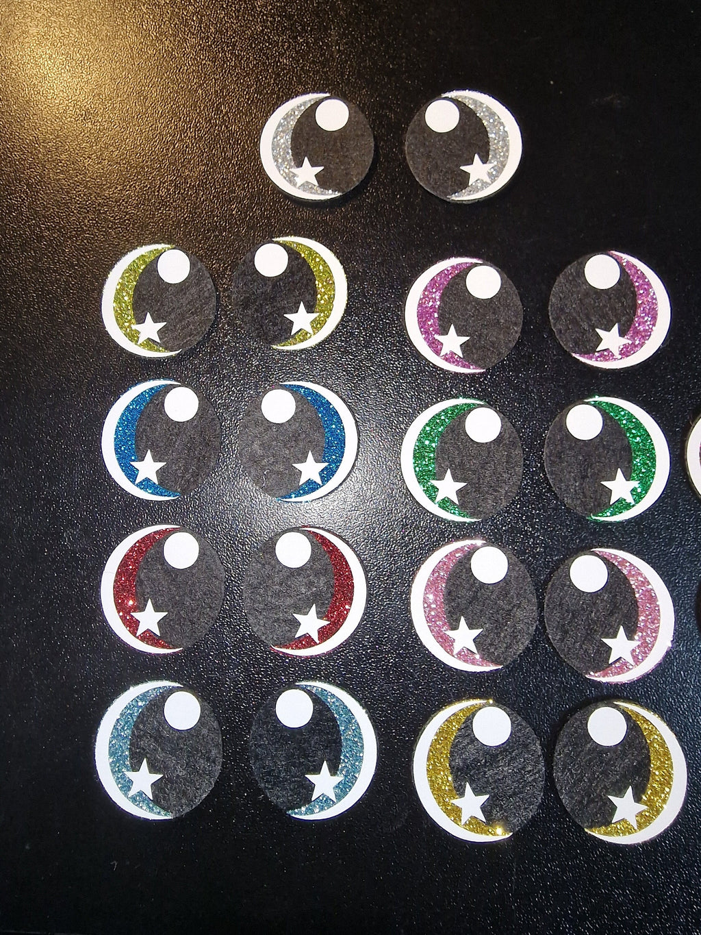 Glitter/Holo Felt Amigurumi Eyes: Star & Circle, 5 Sets  (50mm-70mm)