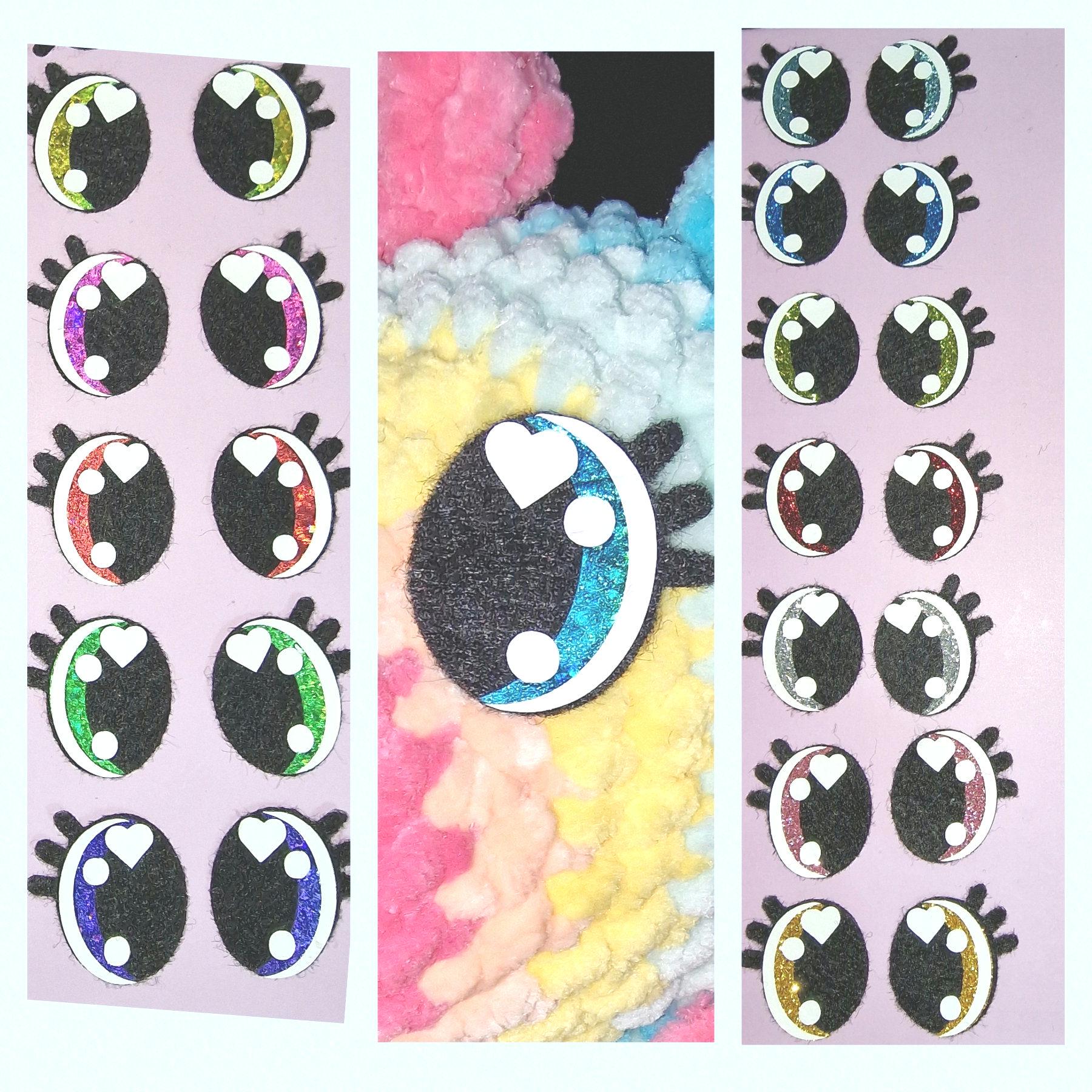 5 Sets Glitter/Holo Amigurumi Eyes: 3.5 Inch Felt/Vinyl Oval Lashes