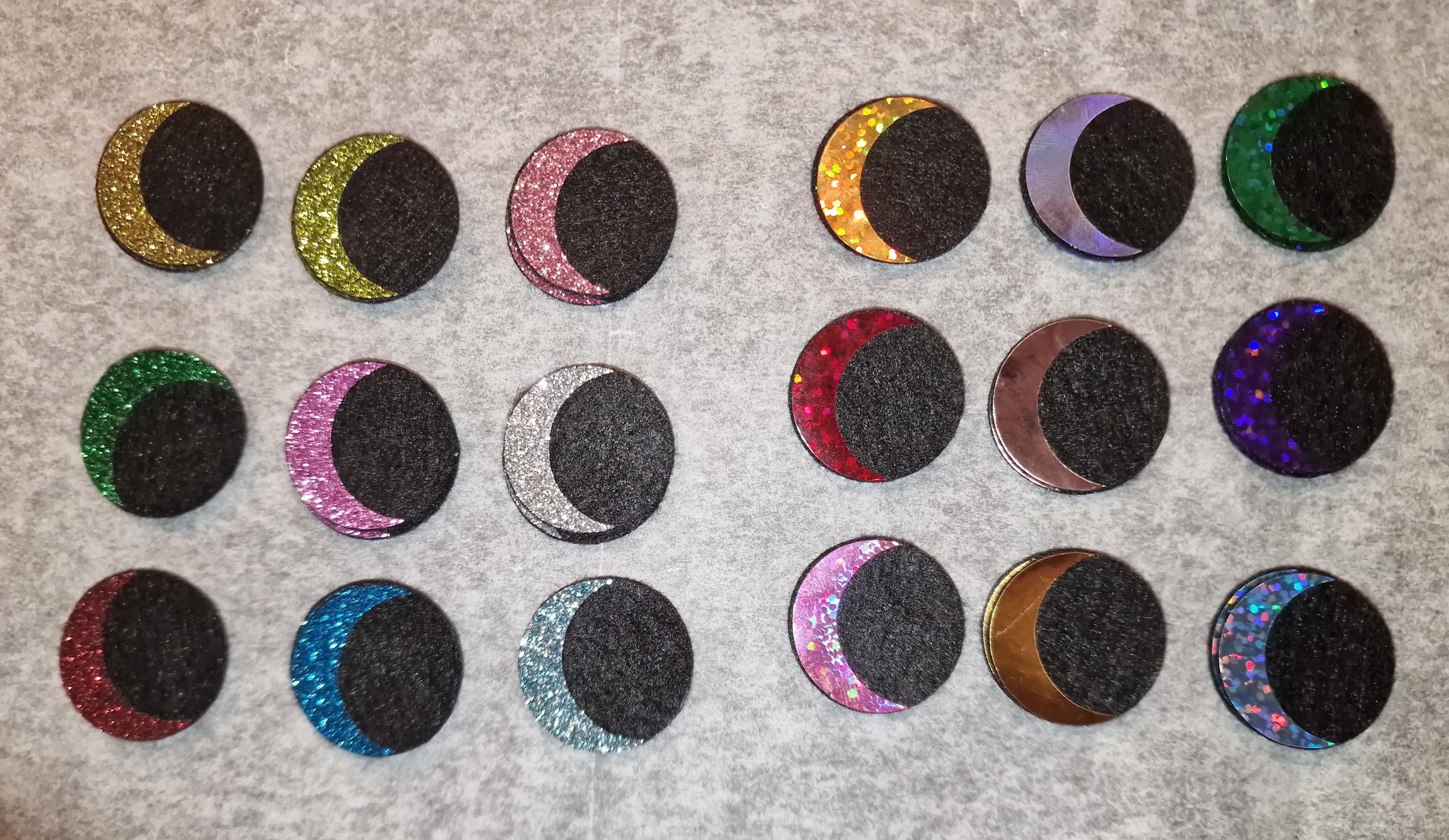 5 Sets Glitter Felt Amigurumi Eyes: Holo Heart & Dots, Variety Colors (50-70mm)