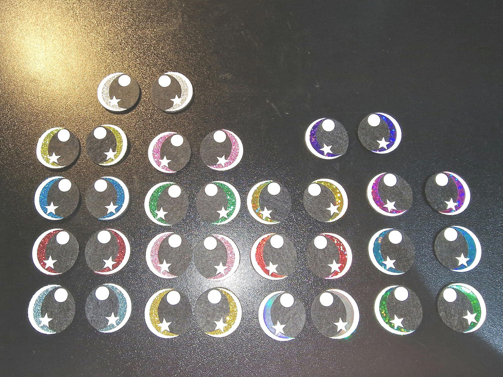 Glitter Felt Amigurumi Eyes. Star & Circle, 5 Sets (15mm- 40mm)