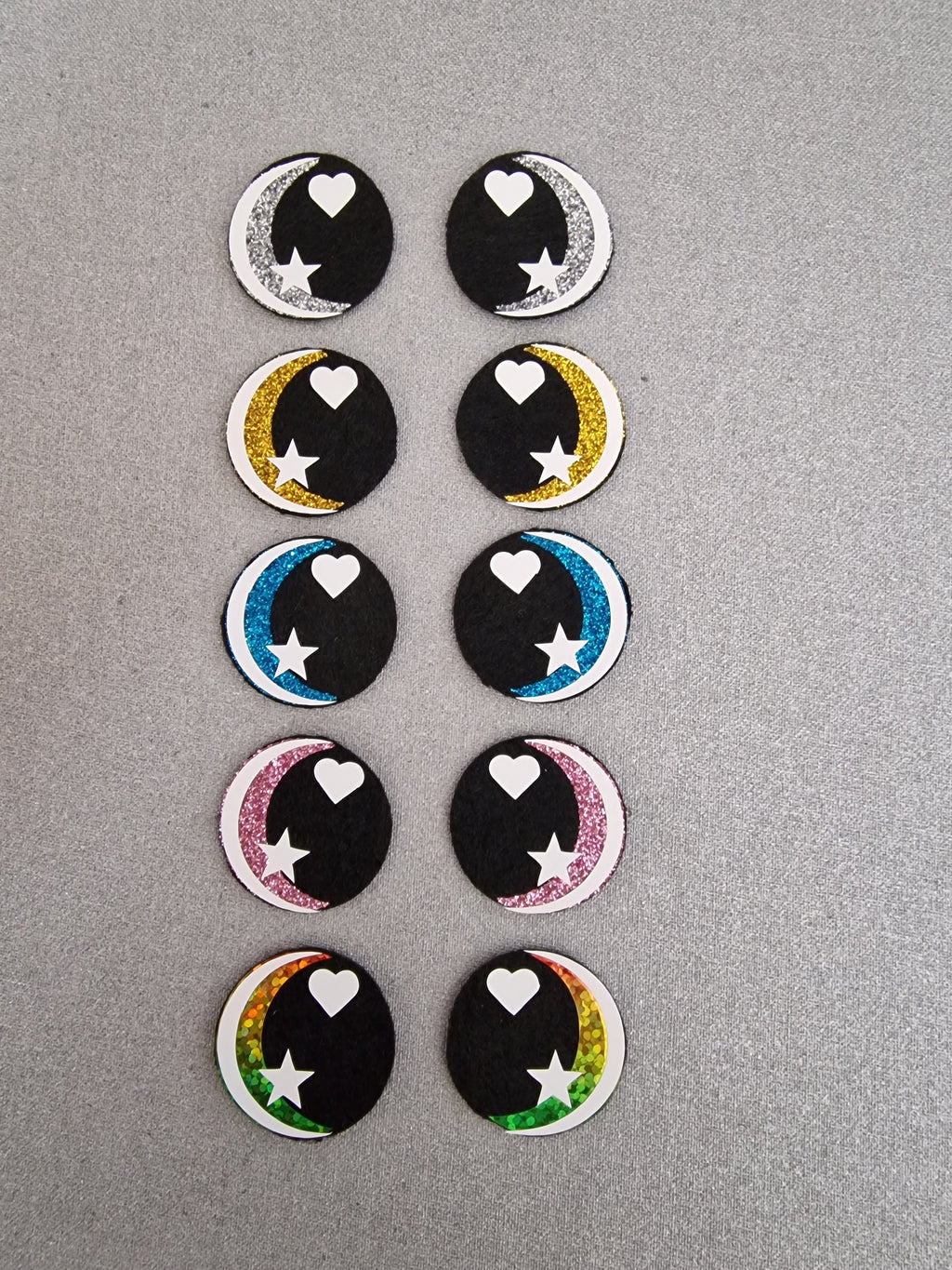 5 Sets Glitter/Holo Felt Amigurumi Eyes: Heart & Star, Craft Eyes  (50-70mm)