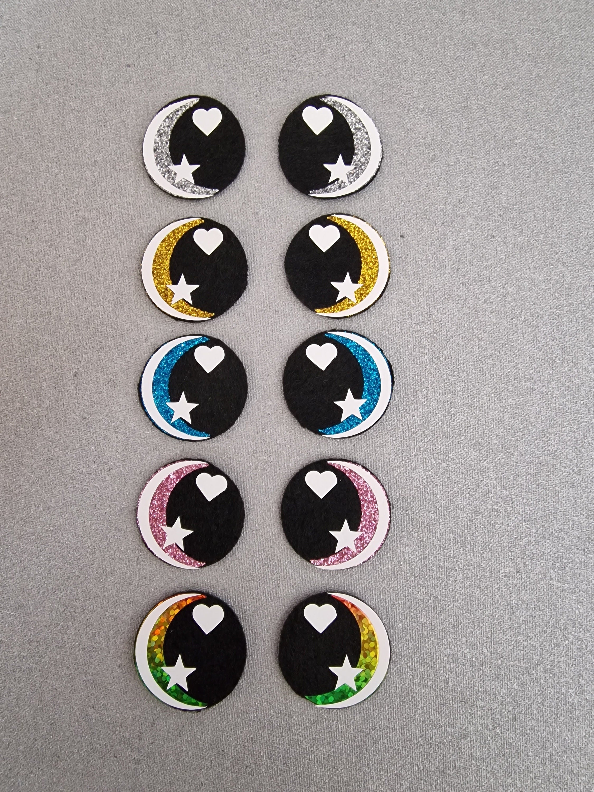 5 Sets Glitter/Holo Felt Amigurumi Eyes: Heart & Star, Craft Eyes  (50-70mm)