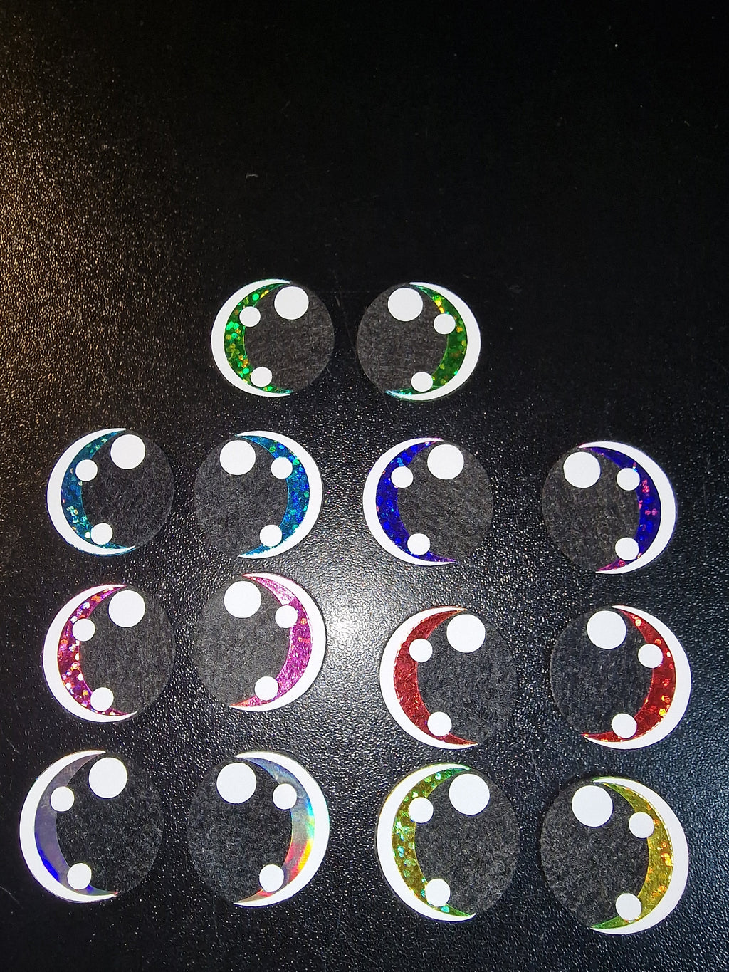 Glitter/Holo Felt Amigurumi Eyes: 5 Sets Circle + 2 Dots (50-70mm)