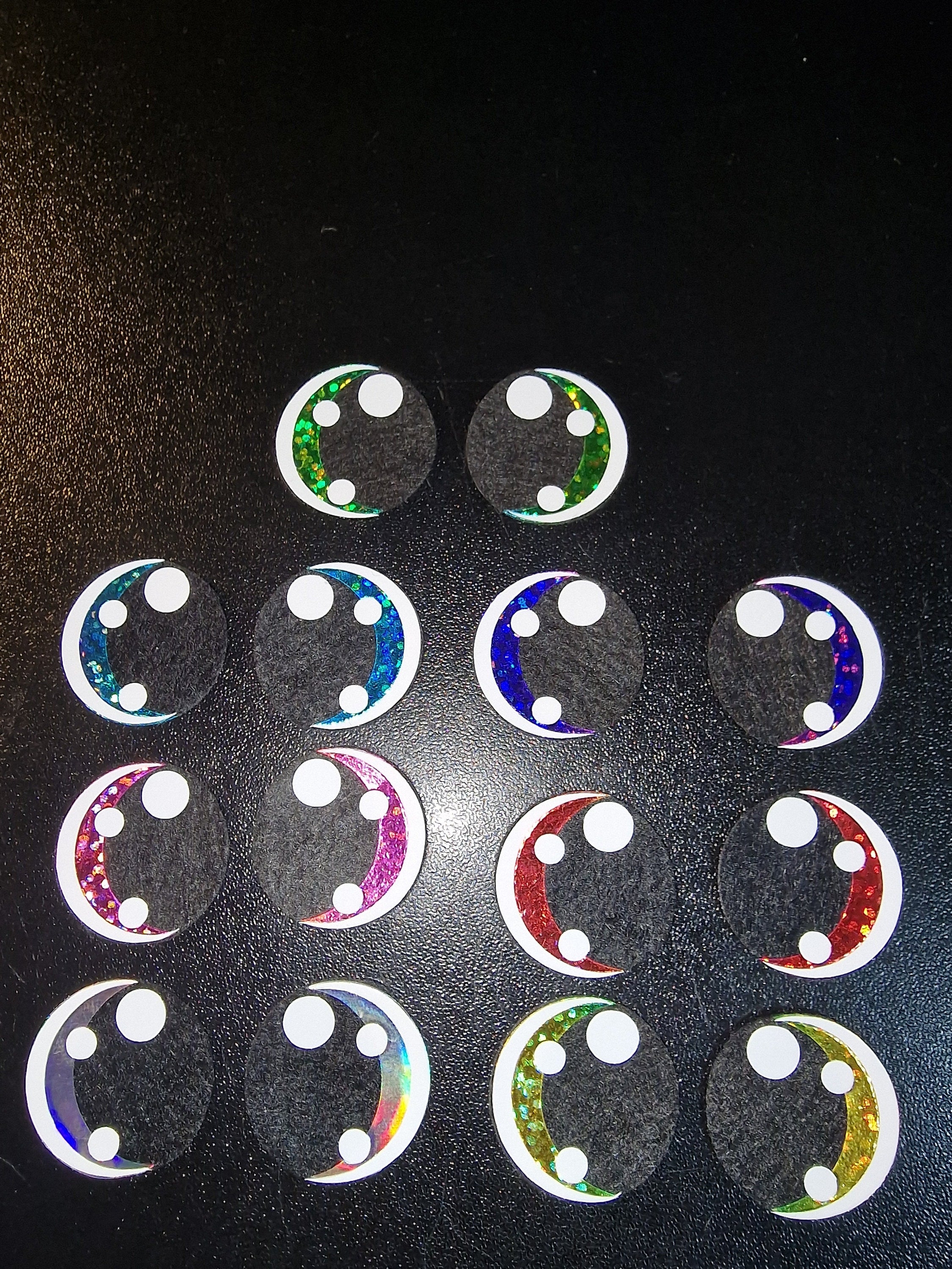 Glitter/Holo Felt Amigurumi Eyes: 5 Sets Circle + 2 Dots (50-70mm)