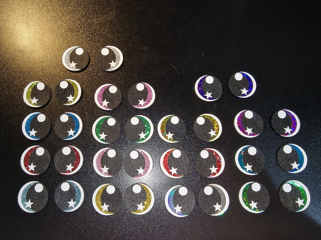Glitter/Holo Felt Amigurumi Eyes: Star & Circle, 5 Sets  (50mm-70mm)