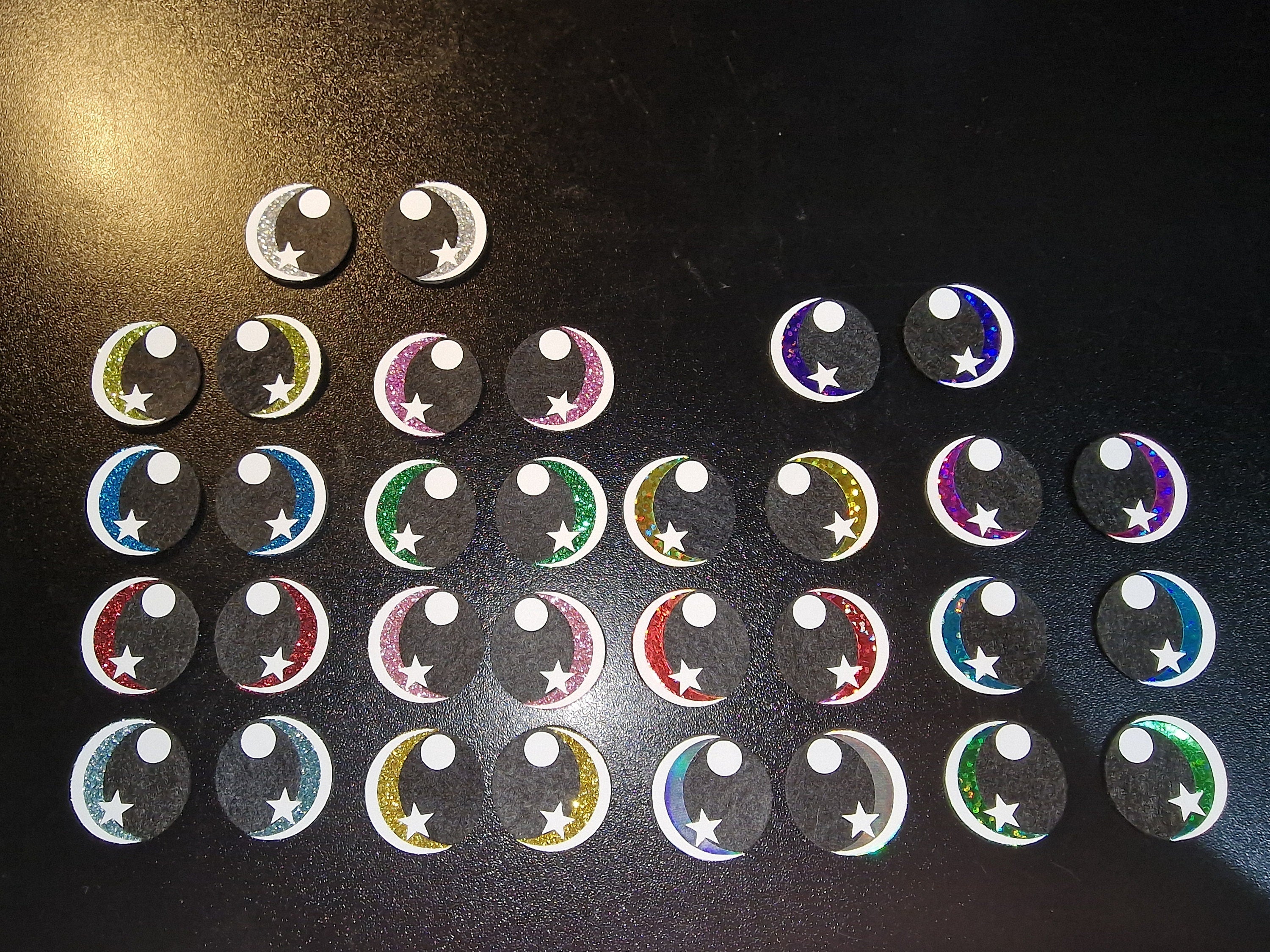 Glitter/Holo Felt Amigurumi Eyes: Star & Circle, 5 Sets  (50mm-70mm)