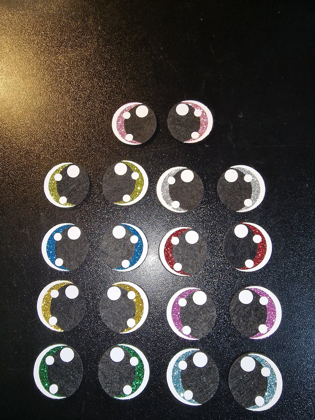 Glitter/ Holo Felt Amigurumi Eyes: Circle + 2 Dots Plushie Eyes, 5 Sets (15-40mm)