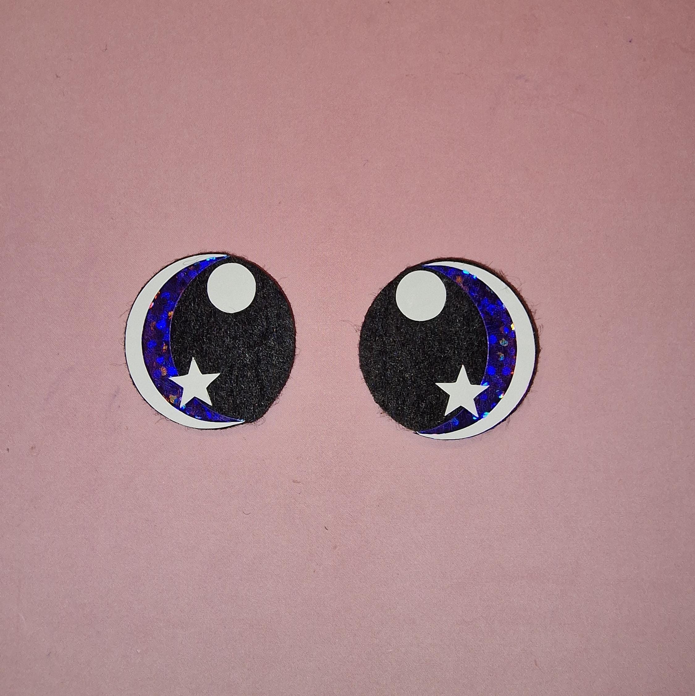 Glitter Felt Amigurumi Eyes. Star & Circle, 5 Sets (15mm- 40mm)
